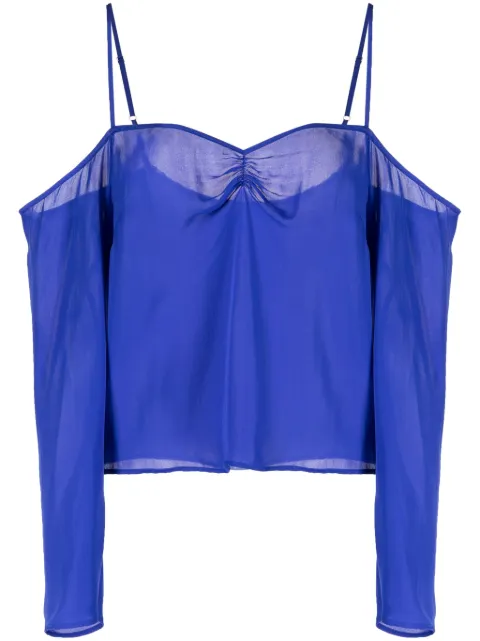 Fleur Du Mal gathered cold-shoulder silk blouse