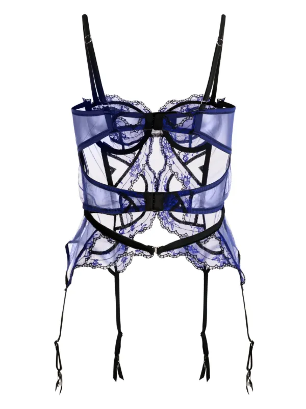 Fleur Du Mal Hendrix Embroidered Garter Basque | Blue | FARFETCH