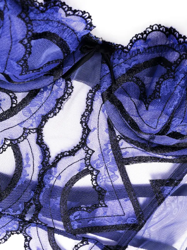 【関税込み】Fleur du Mal ブルー Pixie 刺繍 ガーターベルト Fleur Du Mal Hendrix Embroidered Garter Basque | Blue | FARFETCH