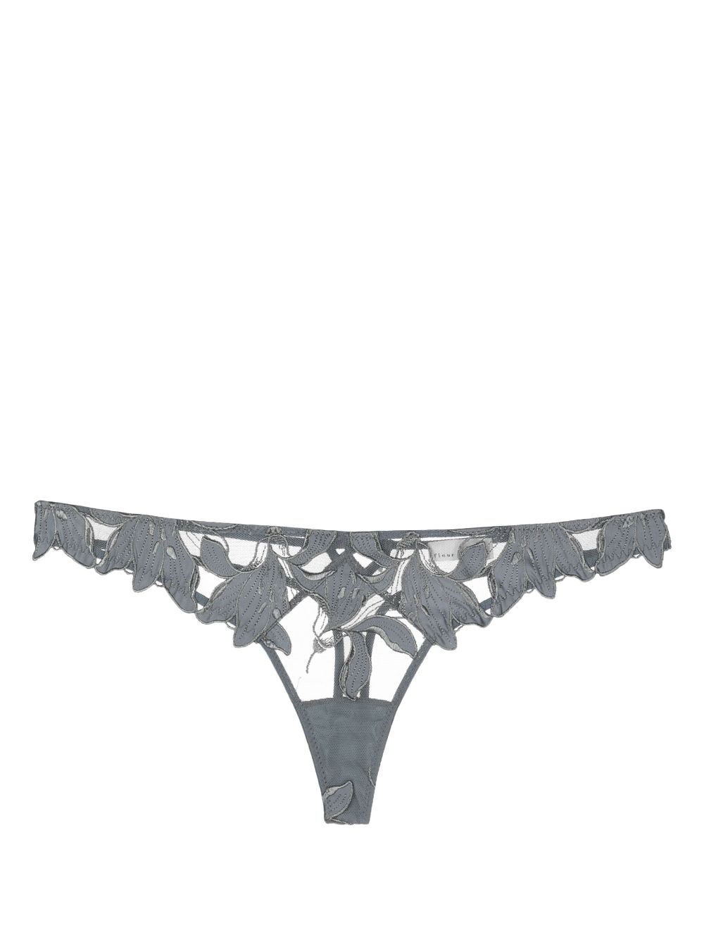 Shop Fleur Du Mal Lily Embroidered Thong In Grey
