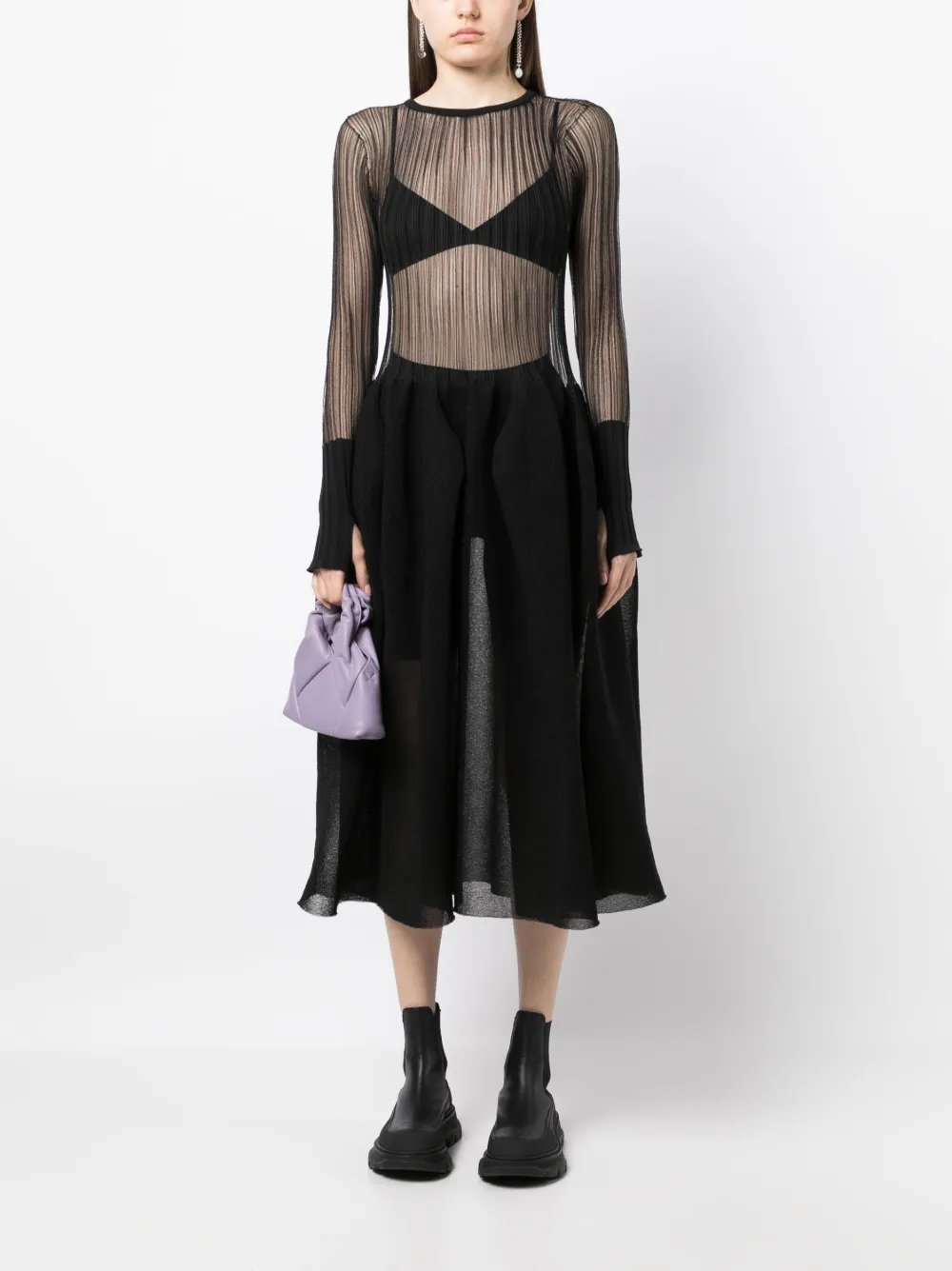 CFCL flared sheer knitted dress - Zwart