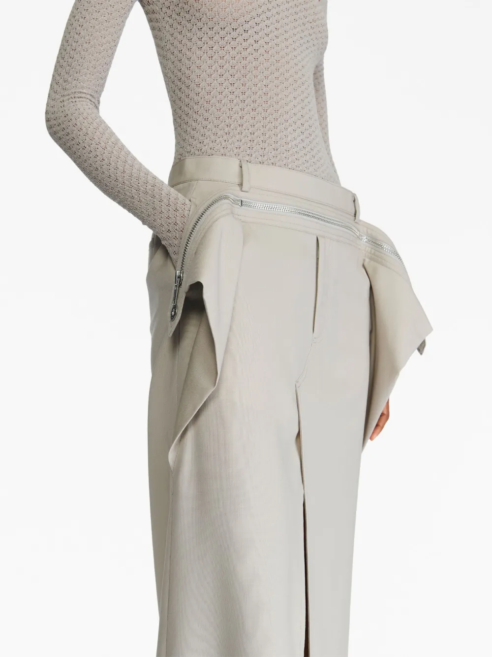 Shop Dion Lee Zip-detail Wool Midi Skirt In Neutrals