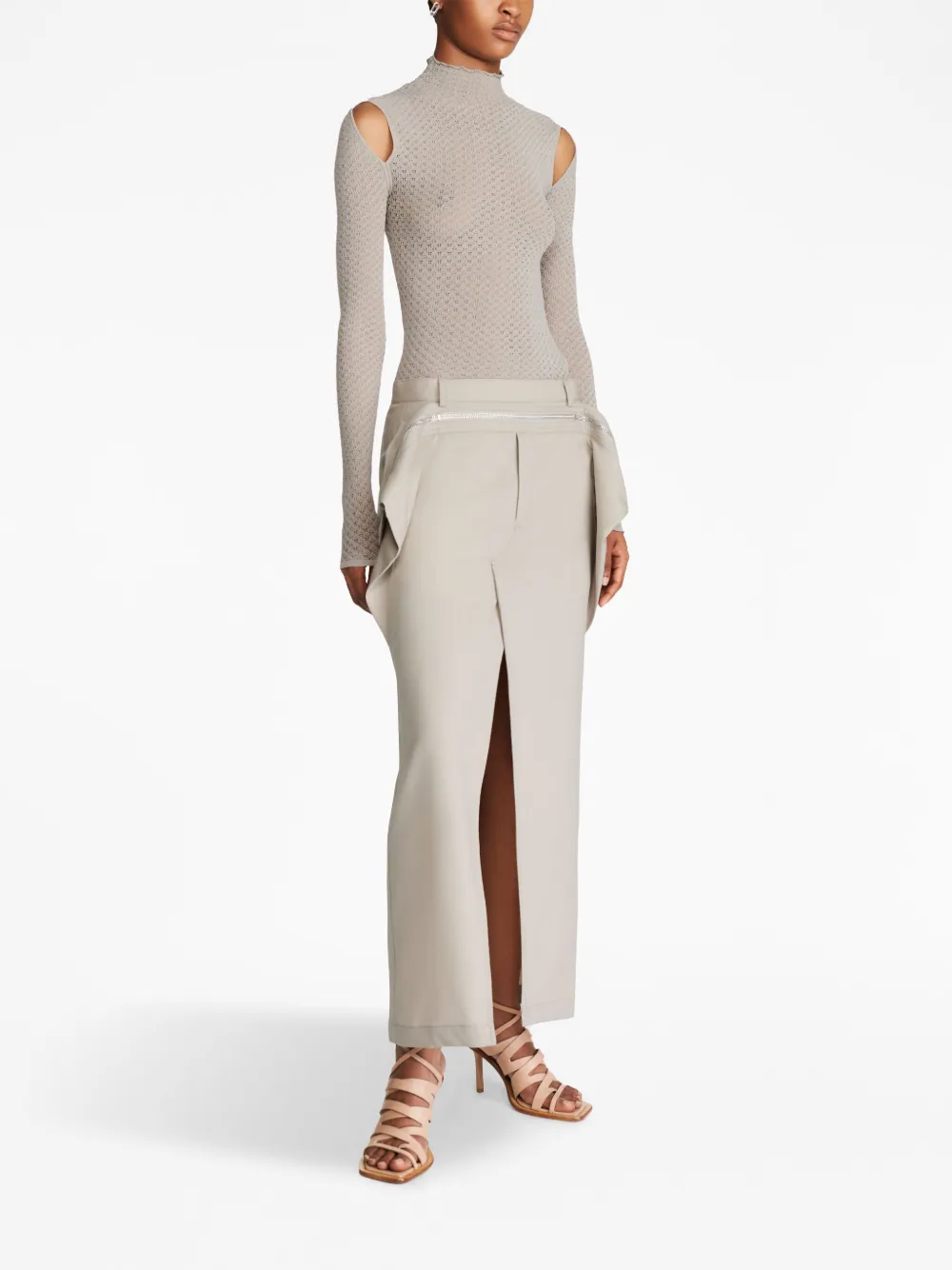 Shop Dion Lee Zip-detail Wool Midi Skirt In Neutrals