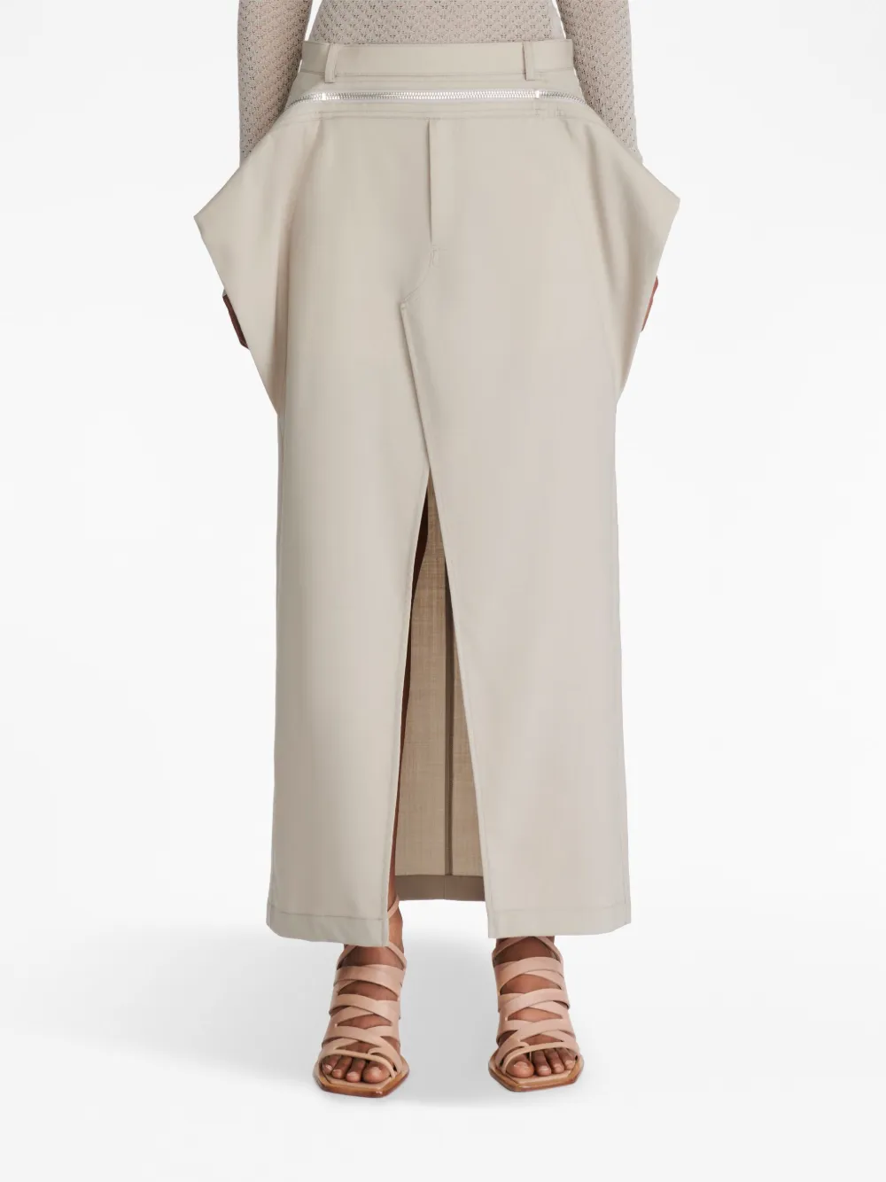 Shop Dion Lee Zip-detail Wool Midi Skirt In Neutrals