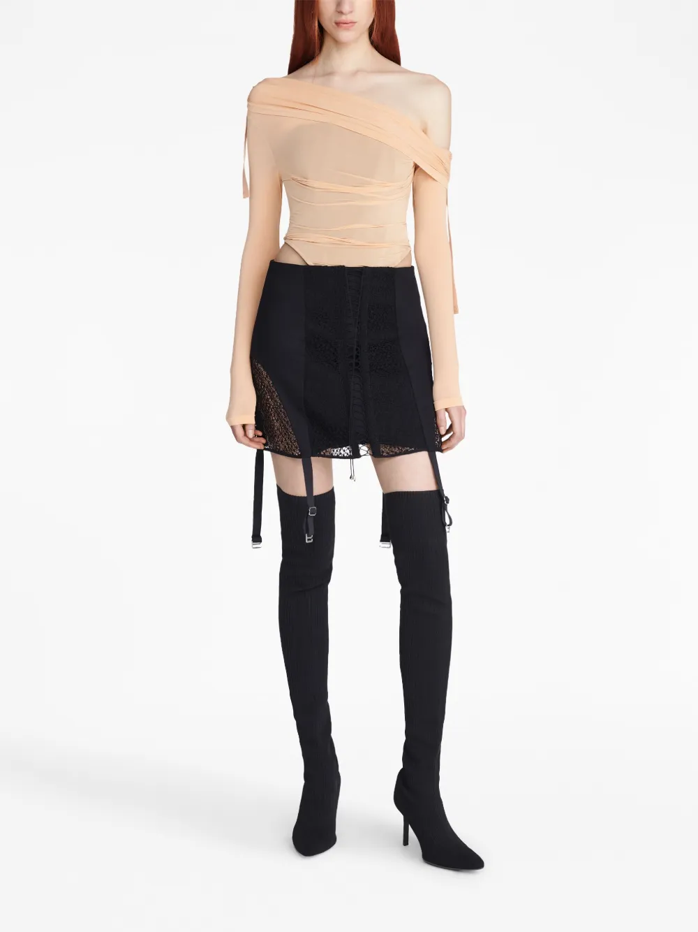 Shop Dion Lee Lace-up Corset-style Miniskirt In Black