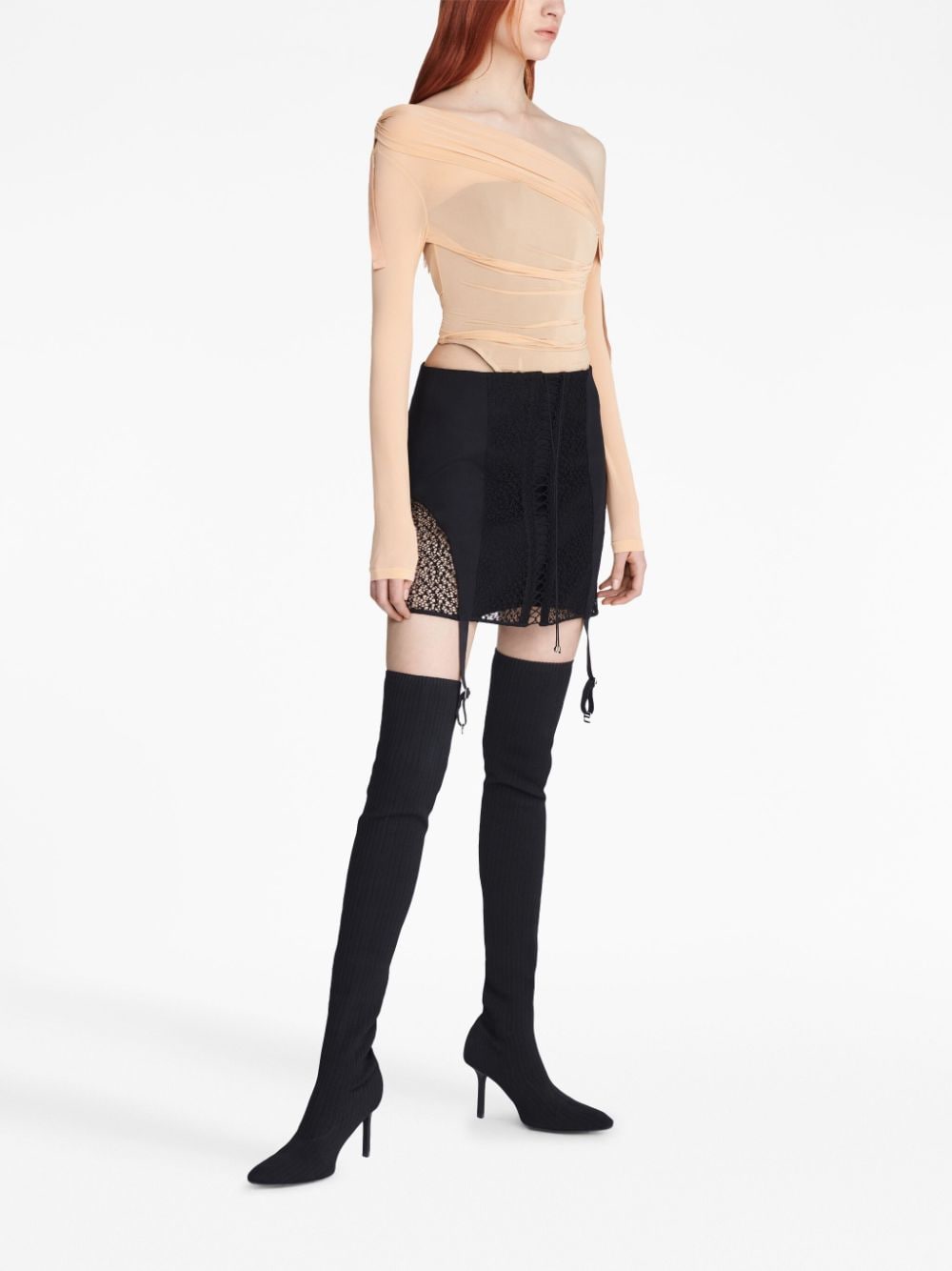 Shop Dion Lee Lace-up Corset-style Miniskirt In Black