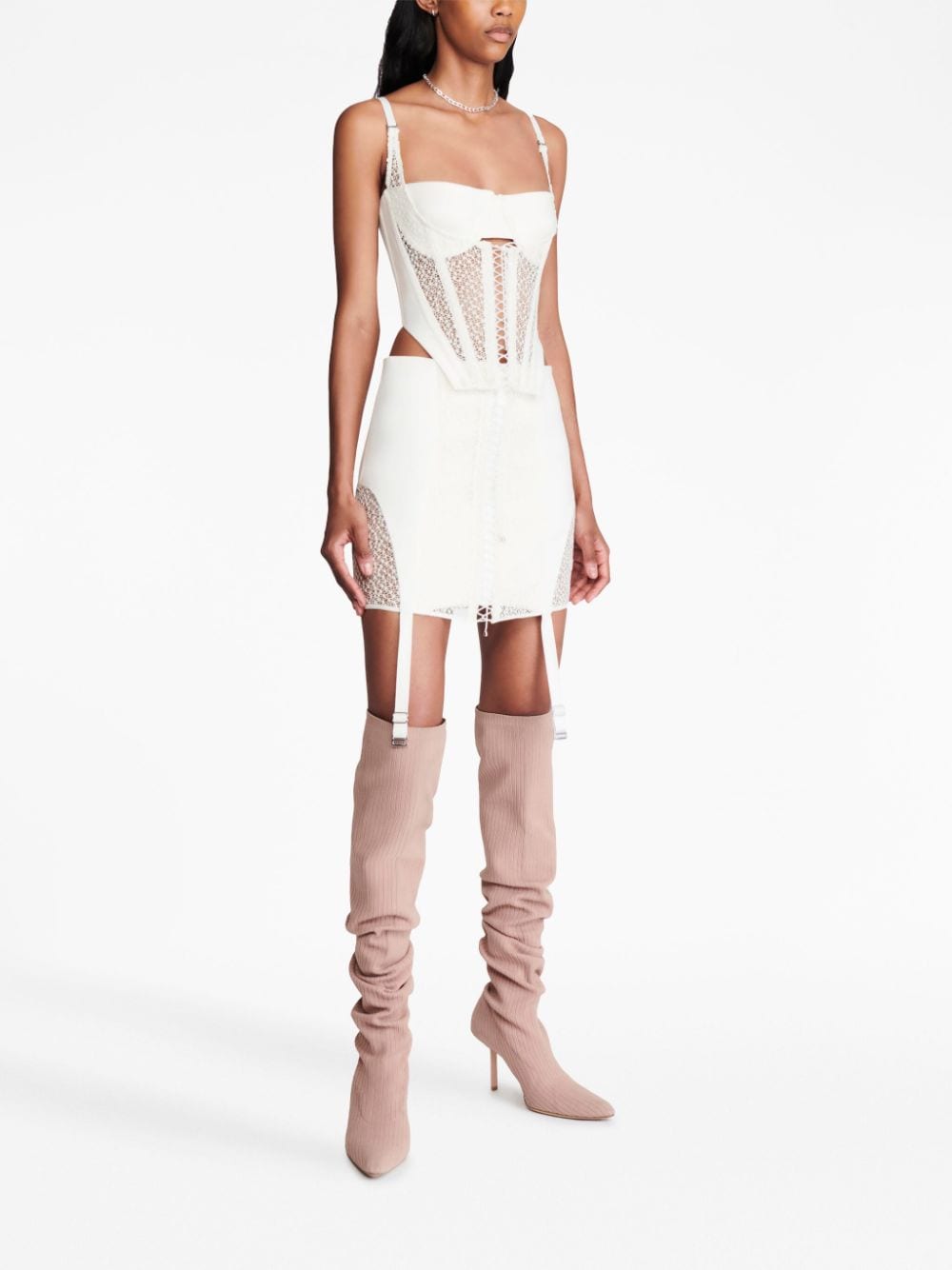 Shop Dion Lee Lace-up Corset-style Skirt In White