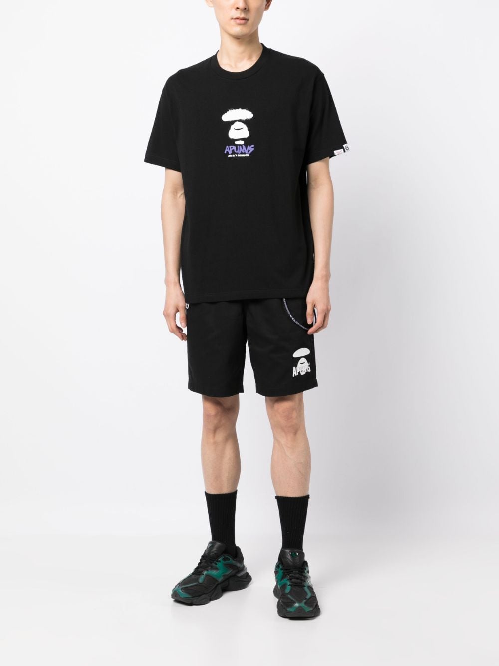 Shop Aape By A Bathing Ape Logo-print Cotton Shorts In Black