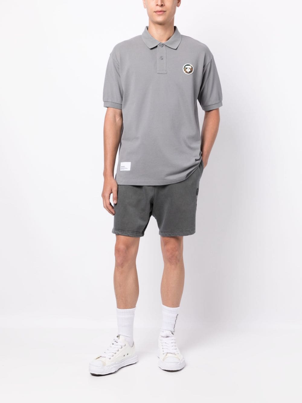 Shop Aape By A Bathing Ape Embroidered-logo Cotton Shorts In Grey