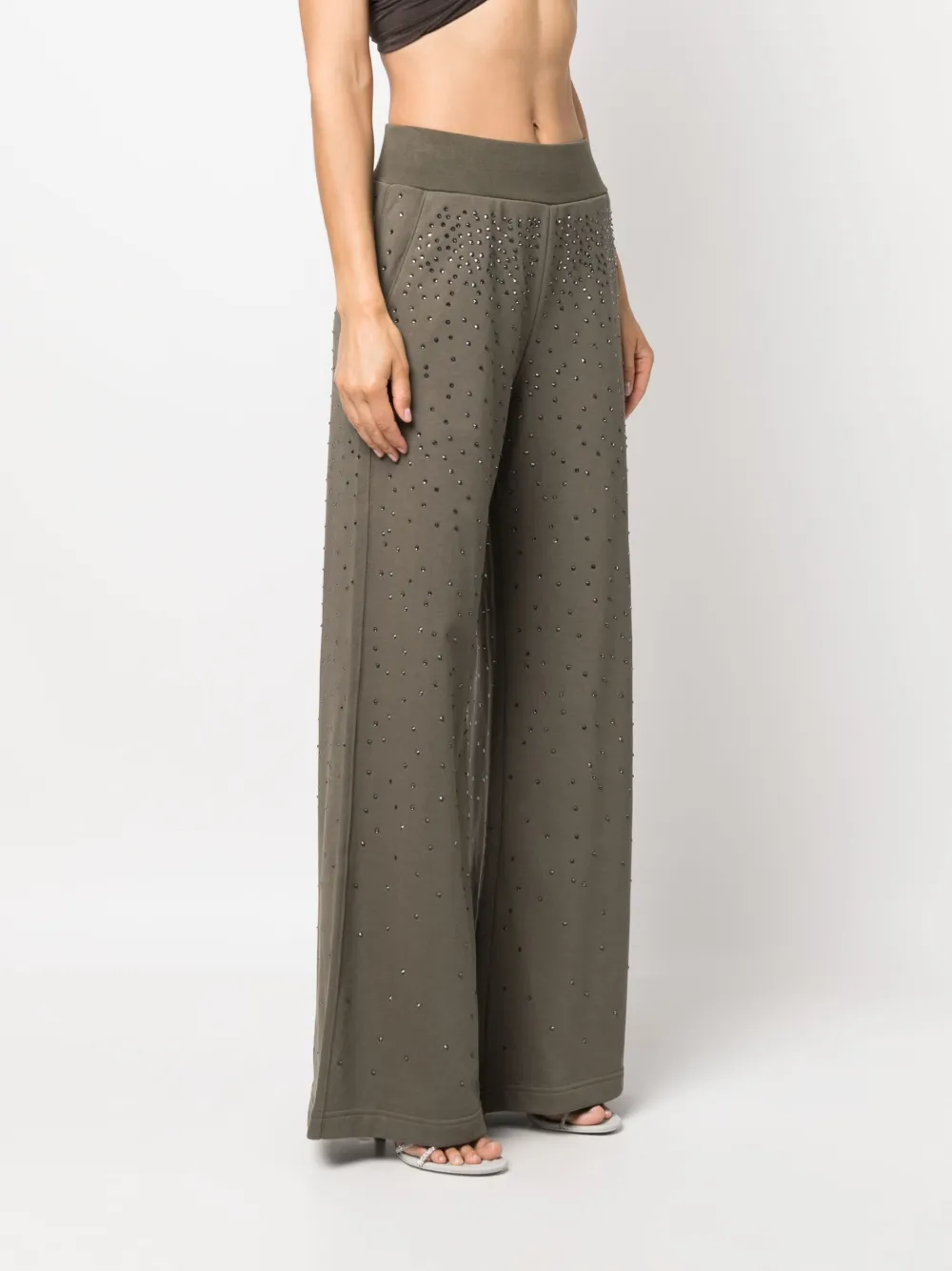Blumarine Crystal-embellished Flared Trousers In Grün