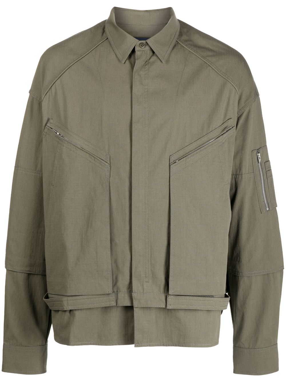 Juunj Tilted Zip-pockets Shirt Jacket In Green