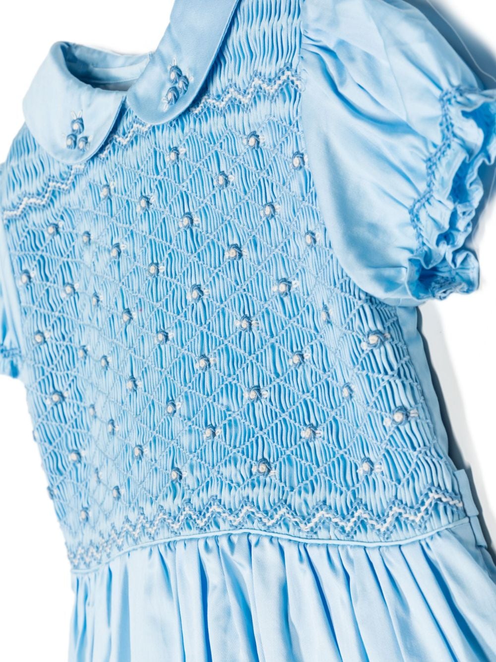 Shop Rachel Riley Embroidered Smock-detail Dress In Blue
