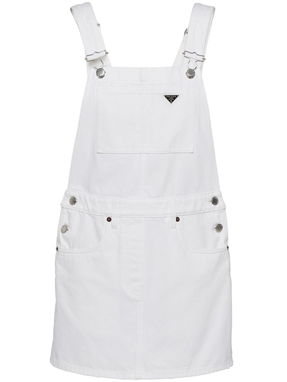 Prada Logo-plaque Dungaree Dress In White