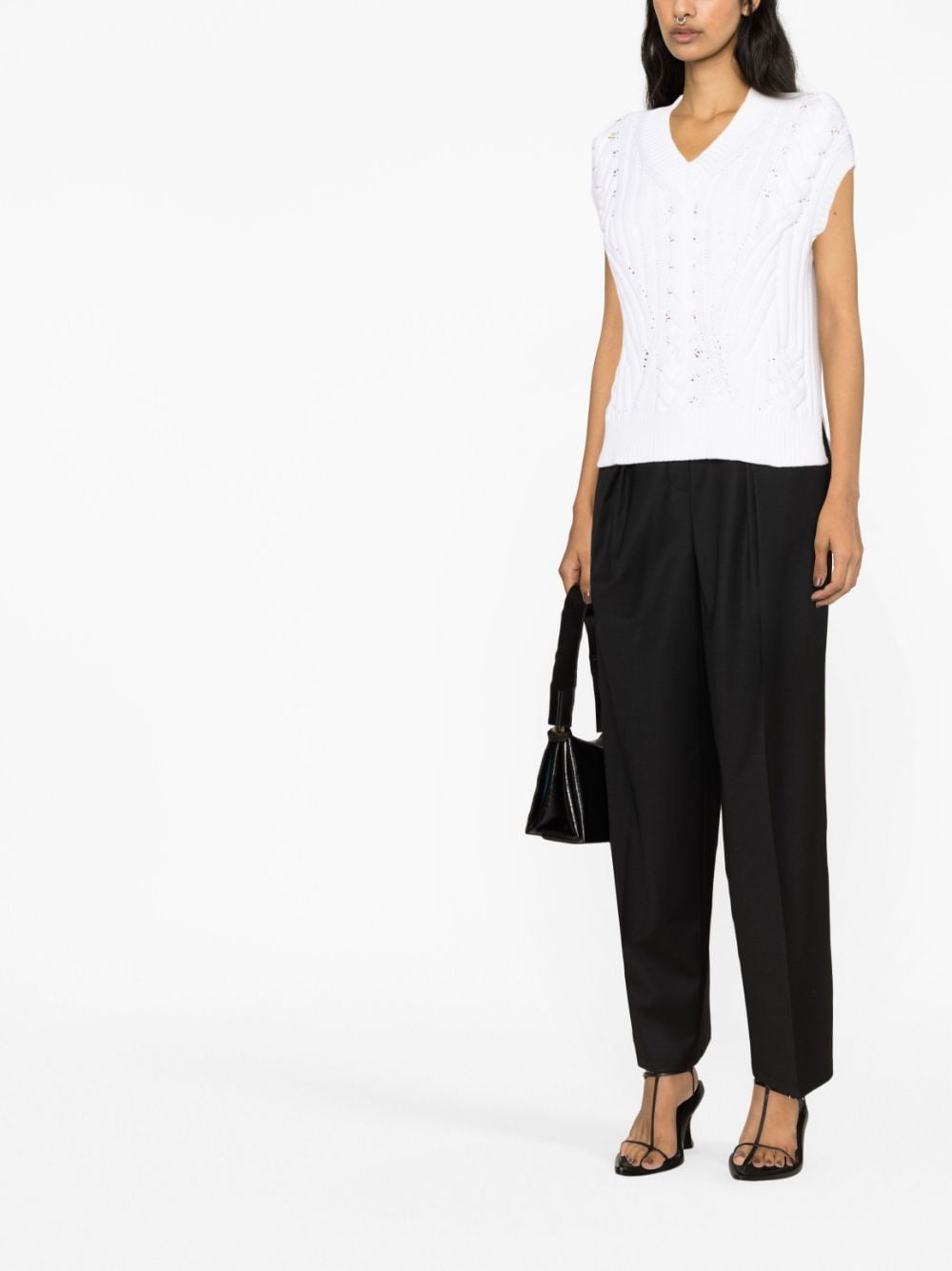 Shop Helmut Lang Cable-knit Sleeveless Top In White