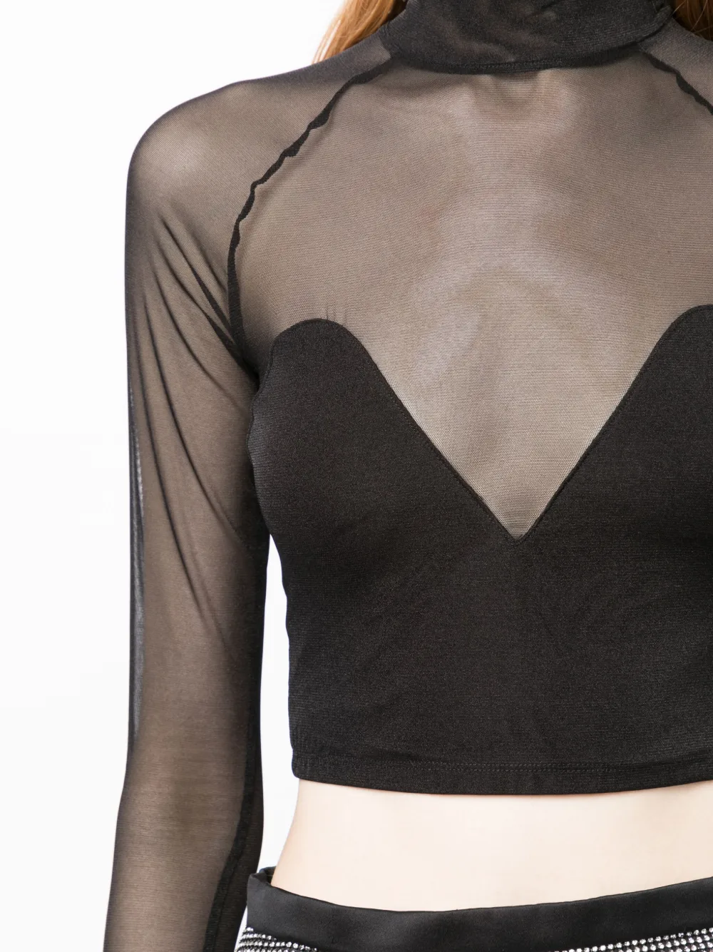 Fleur Du Mal Mesh Mock-neck Crop Top In Black