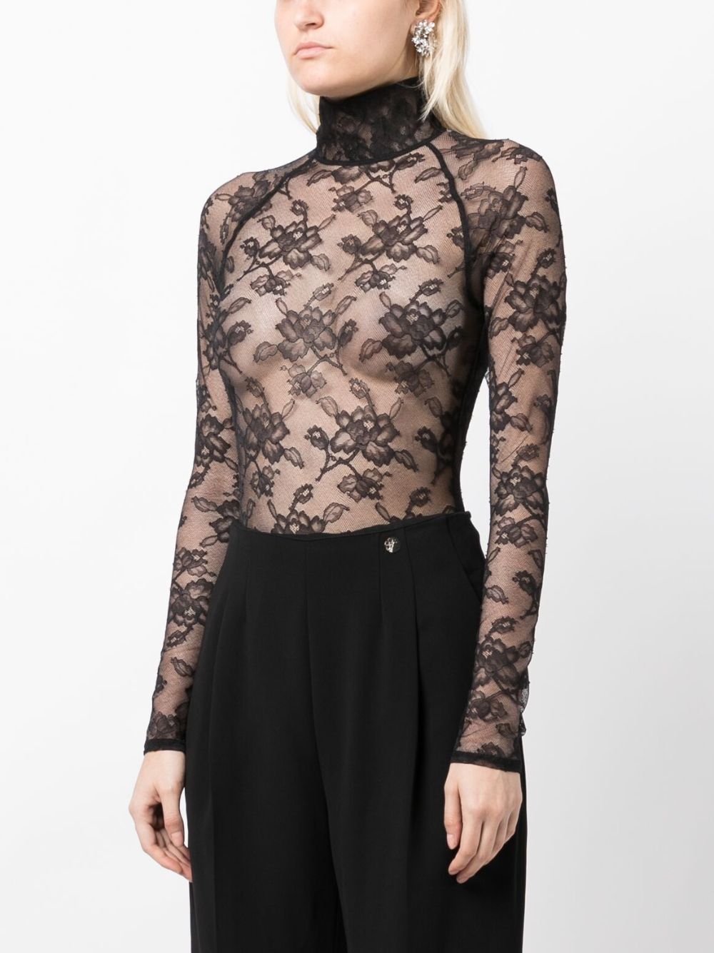 Shop Fleur Du Mal Floral-lace High-neck Bodysuit In Black