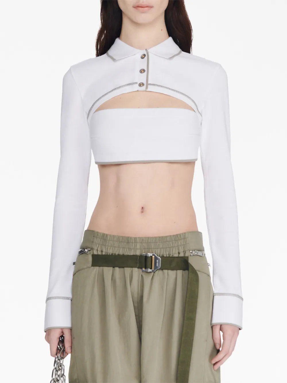 Shop Dion Lee Polo-collar Cotton Crop Top In White