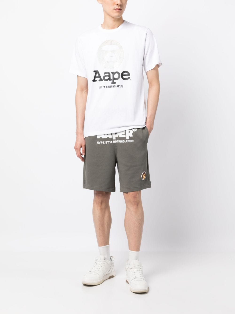 Shop Aape By A Bathing Ape Logo-print Track Shorts In Green