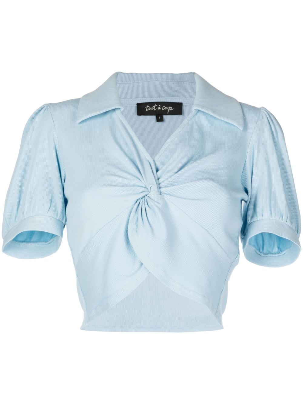 Tout A Coup Twisted-front Cropped Top In Blue