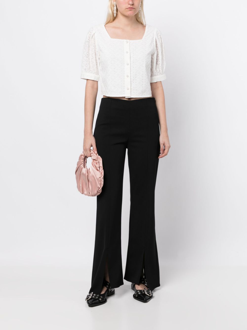 Shop Tout A Coup Broderie-anglaise Cropped Blouse In White