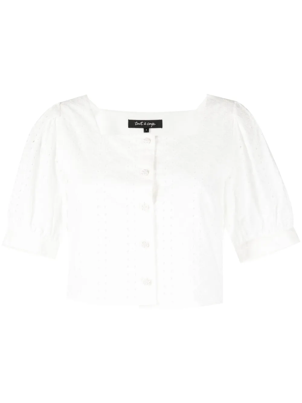 Tout A Coup Broderie-anglaise Cropped Blouse In White