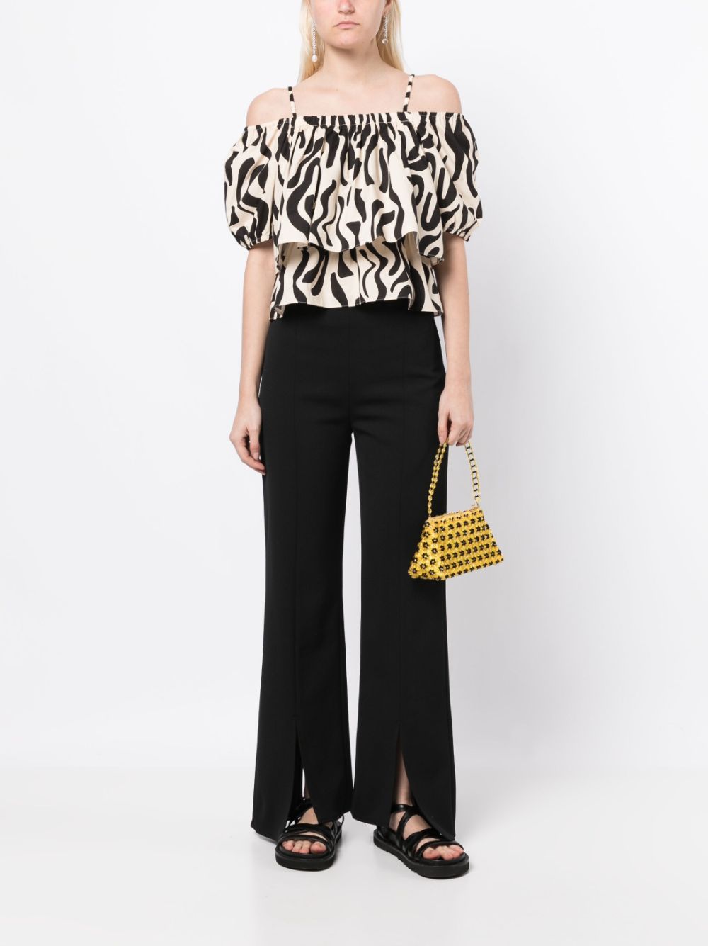 tout a coup zebra-print off-shoulder blouse - Beige