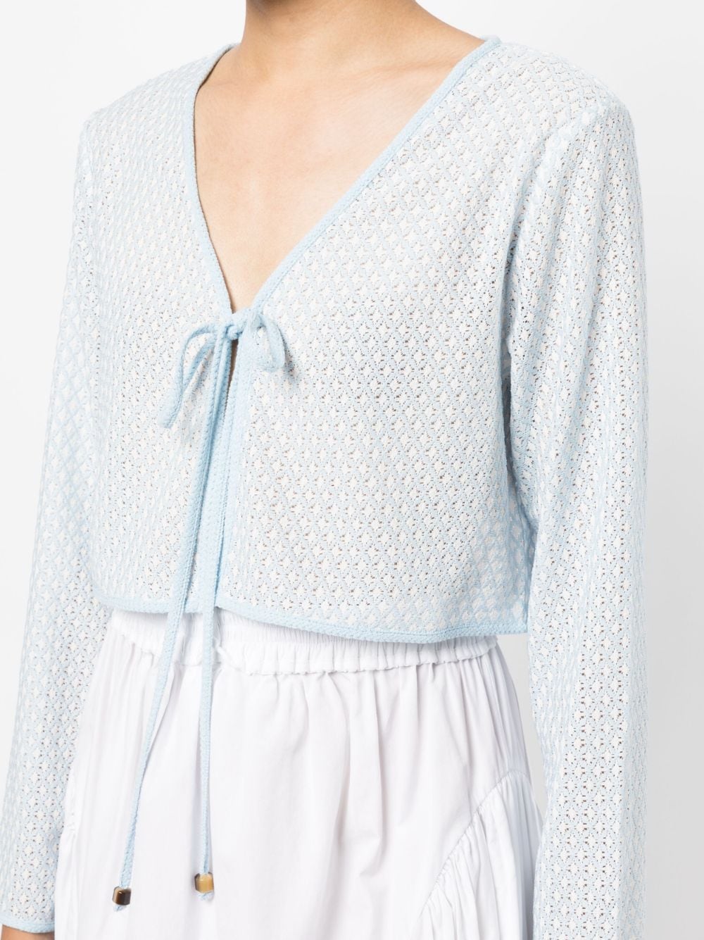 Shop Tout A Coup Tie-front Crochet-knit Top In Blue