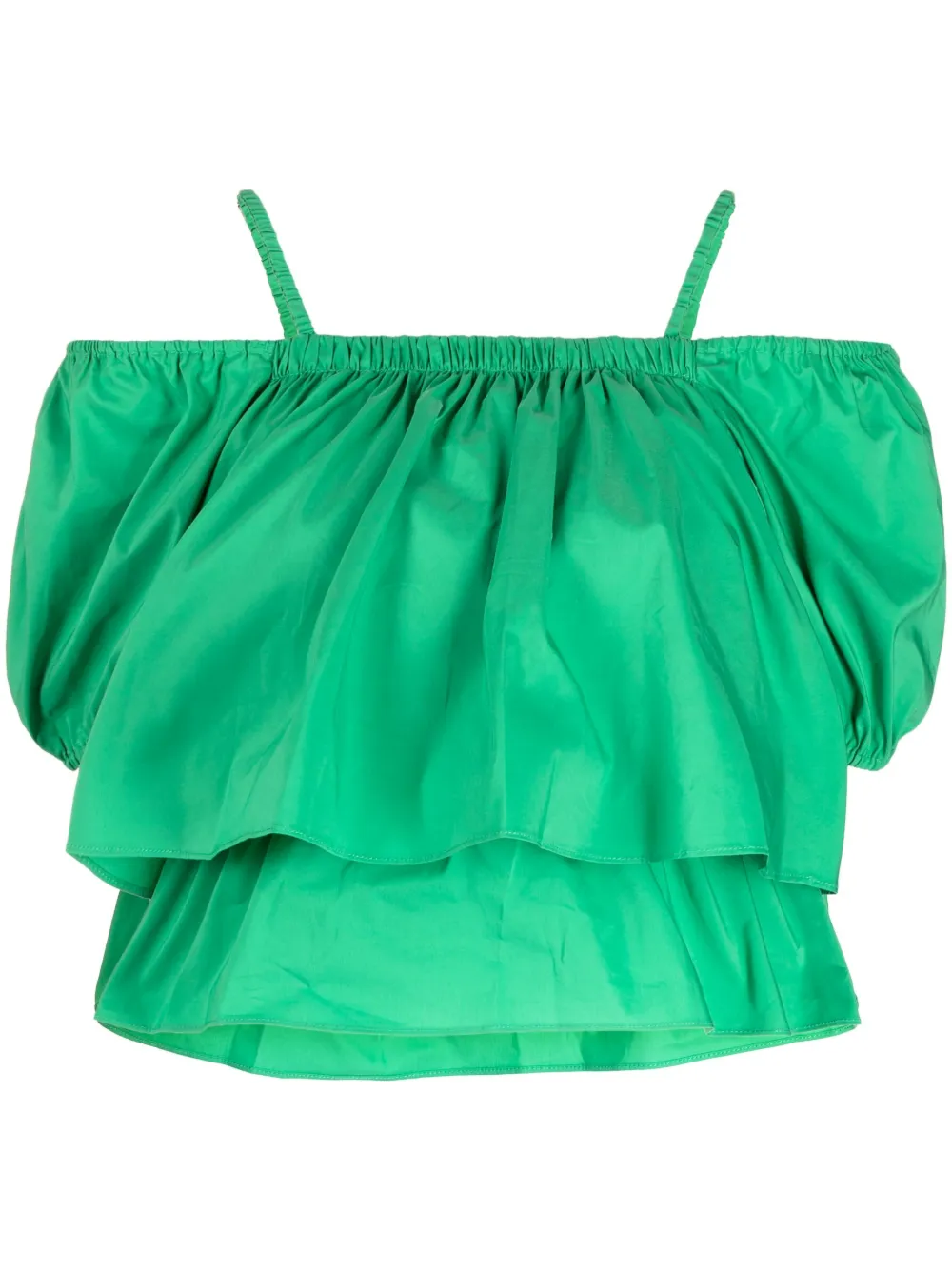 Tout A Coup Off-shoulder Cropped Blouse In Green