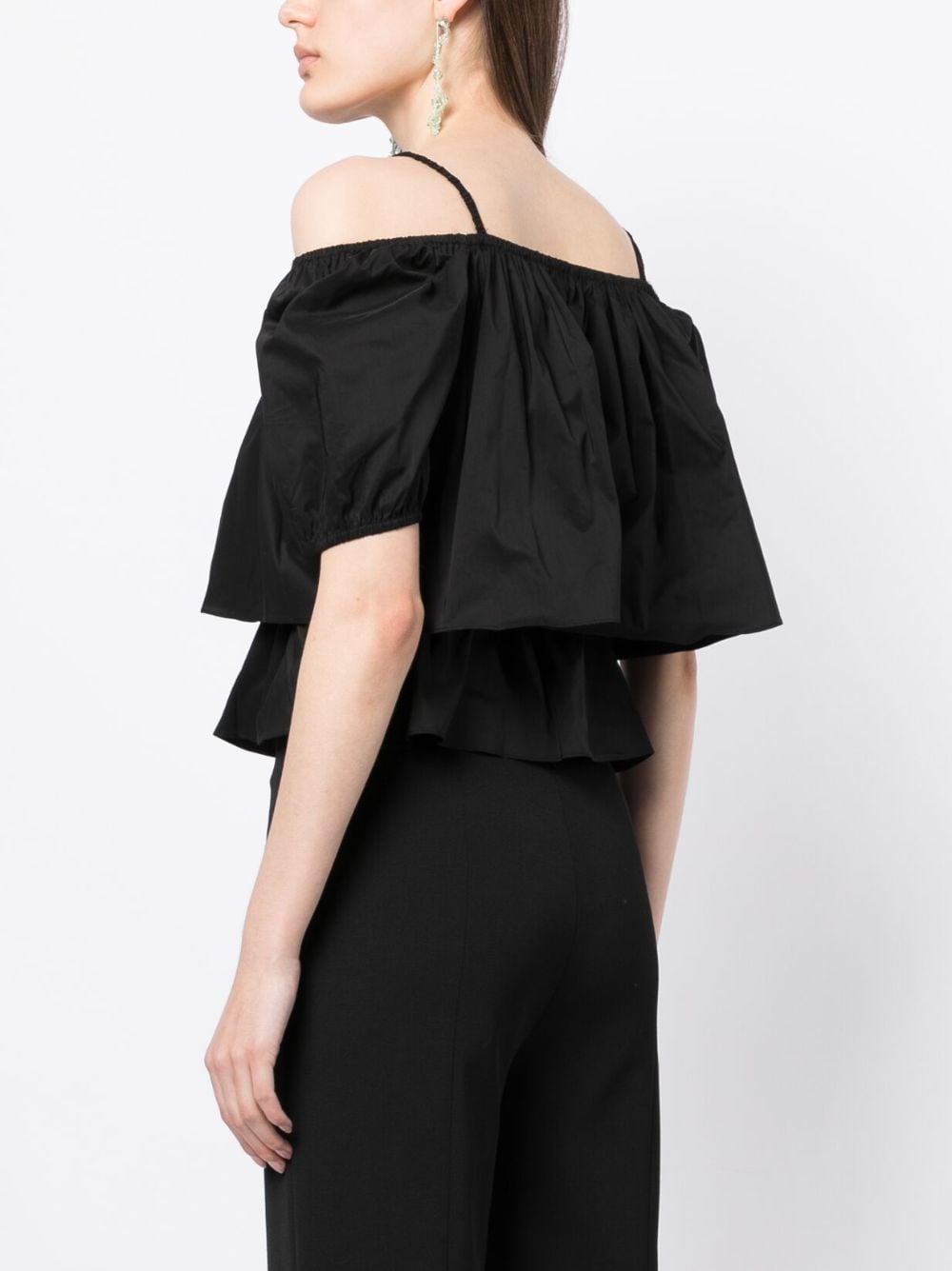 Shop Tout A Coup Off-shoulder Cropped Blouse In Black