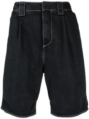 Raf Simons pleat-detail Cotton Bermuda Shorts | Blue | FARFETCH