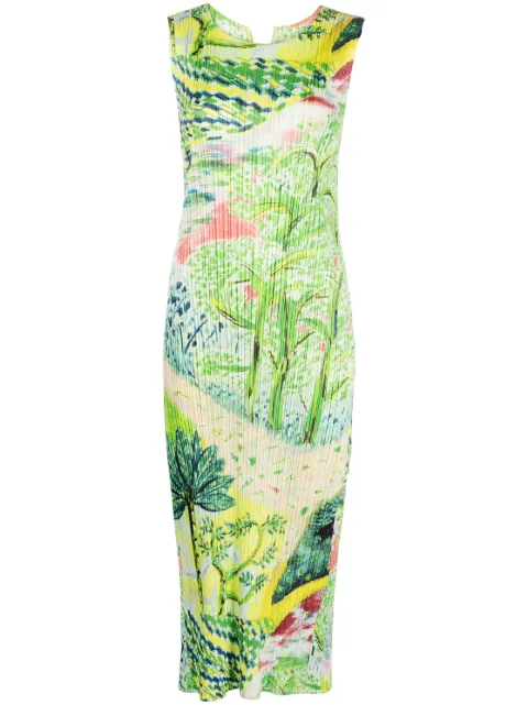 Pleats Please Issey Miyake Promenade printed plissé midi dress