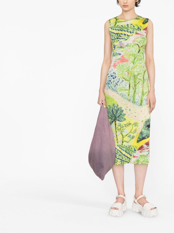 Pleats Please Issey Miyake Promenade Printed Plissé Midi Dress