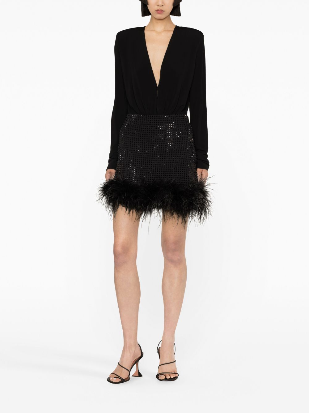 Shop Loulou Crystal-embellished Feather-trimmed Miniskirt In Black