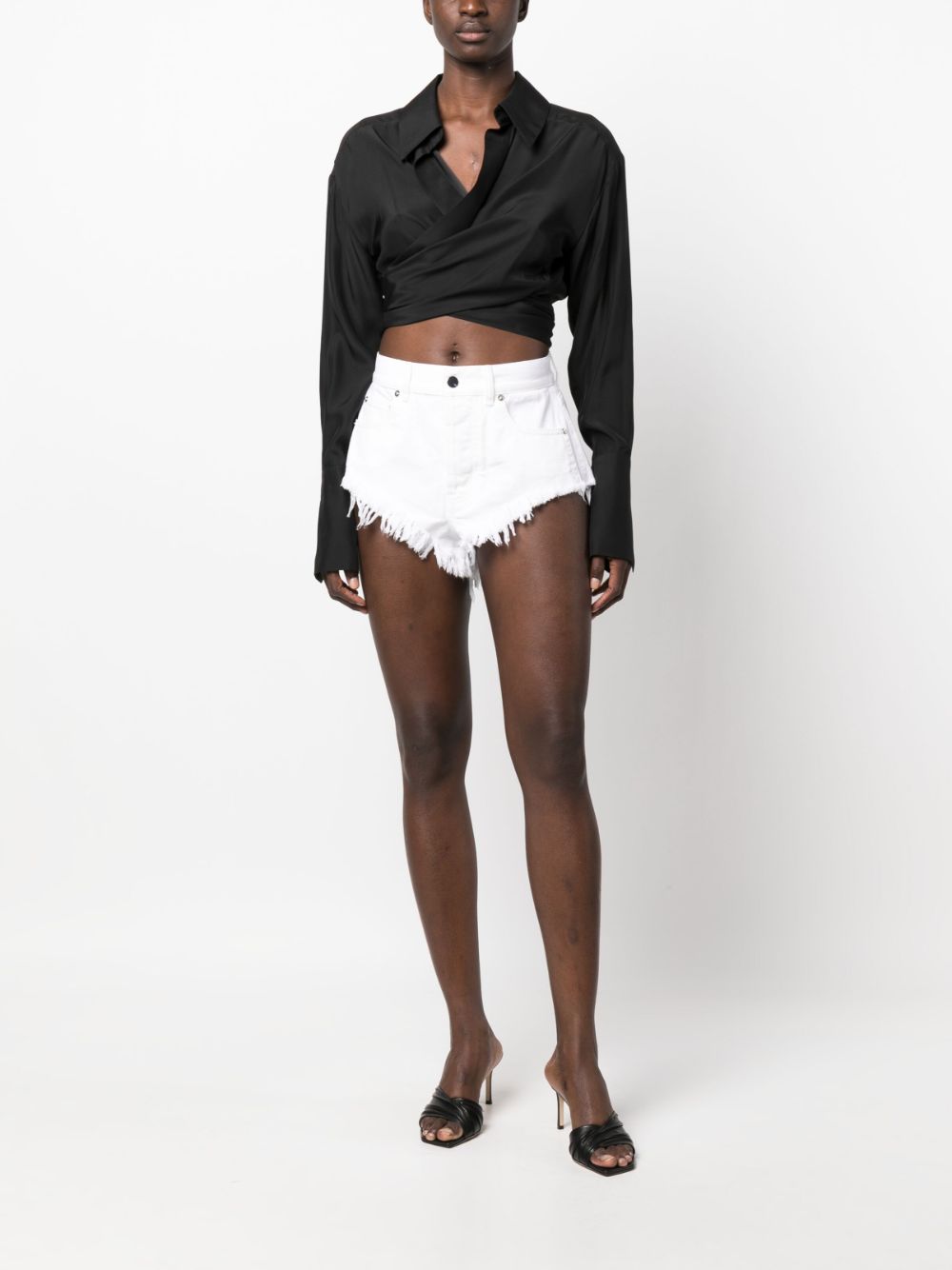 Shop Nissa Raw-hem Denim Shorts In Weiss
