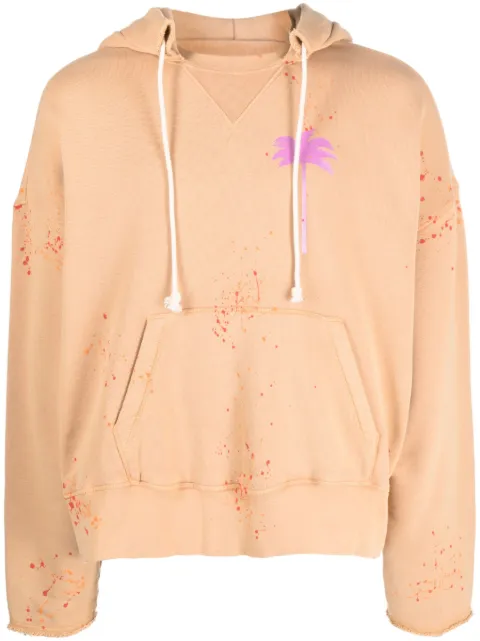 Palm Angels logo-print paint-splatter cotton hoodie