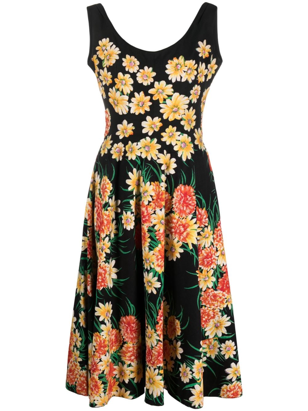 Pre-owned A.n.g.e.l.o. Vintage Cult 1950s Floral-print Flared Midi Dress In Black