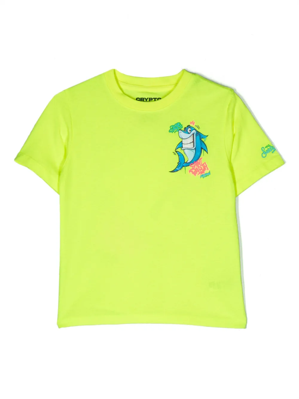 Mc2 Saint Barth Kids' Shark-print Cotton T-shirt In Yellow