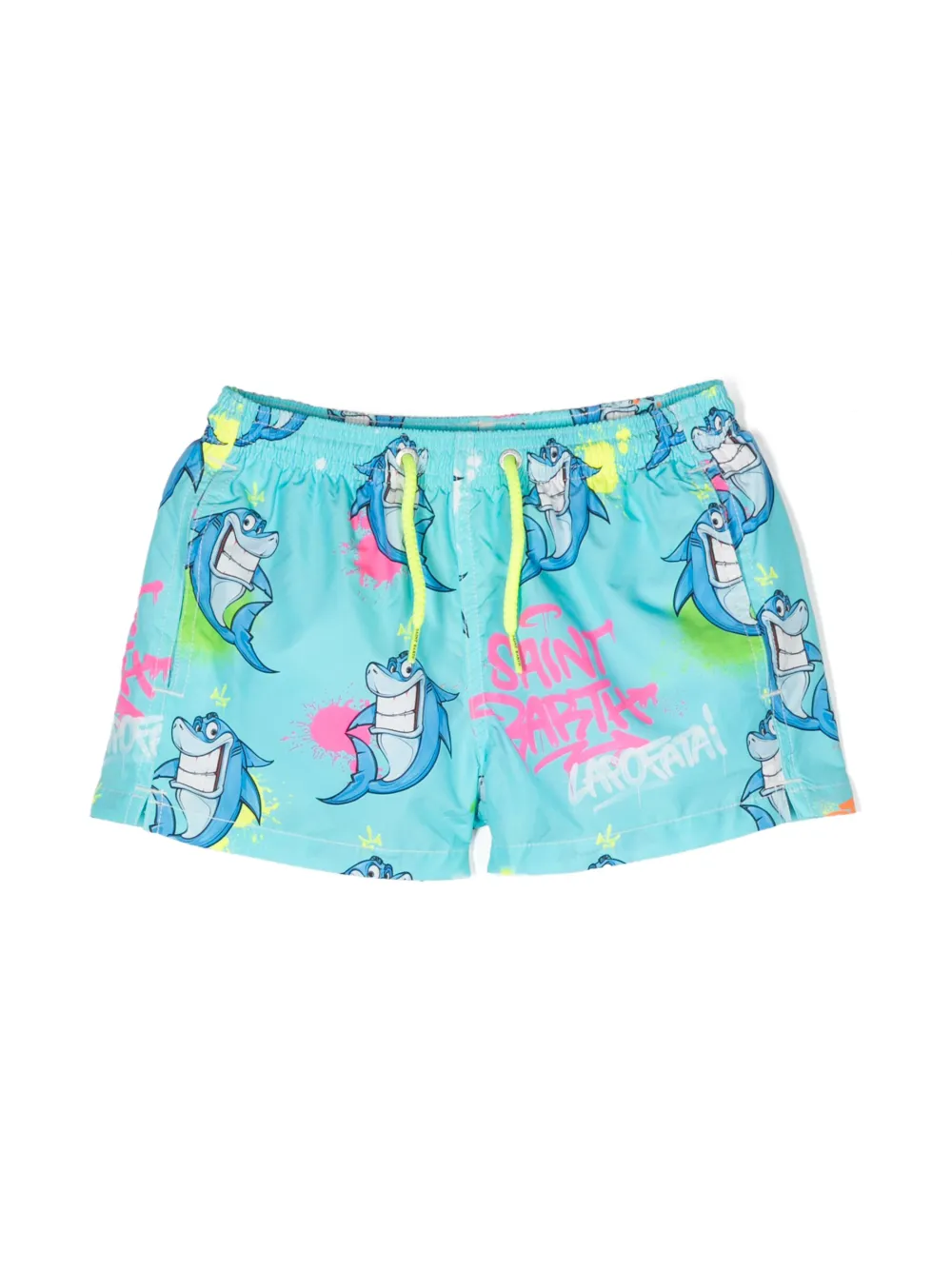 Mc2 Saint Barth Kids' Shark-print Beach Shorts In Blue