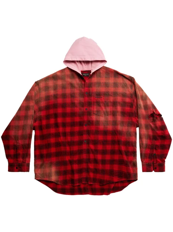 Red and black check cheap hooded shirt