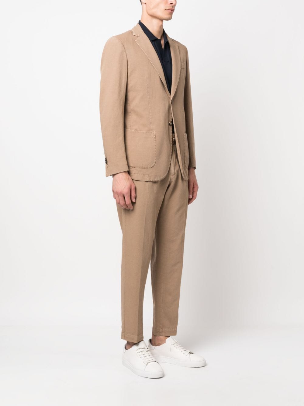 Shop Dell'oglio Single-breasted Cotton-linen Suit In Neutrals