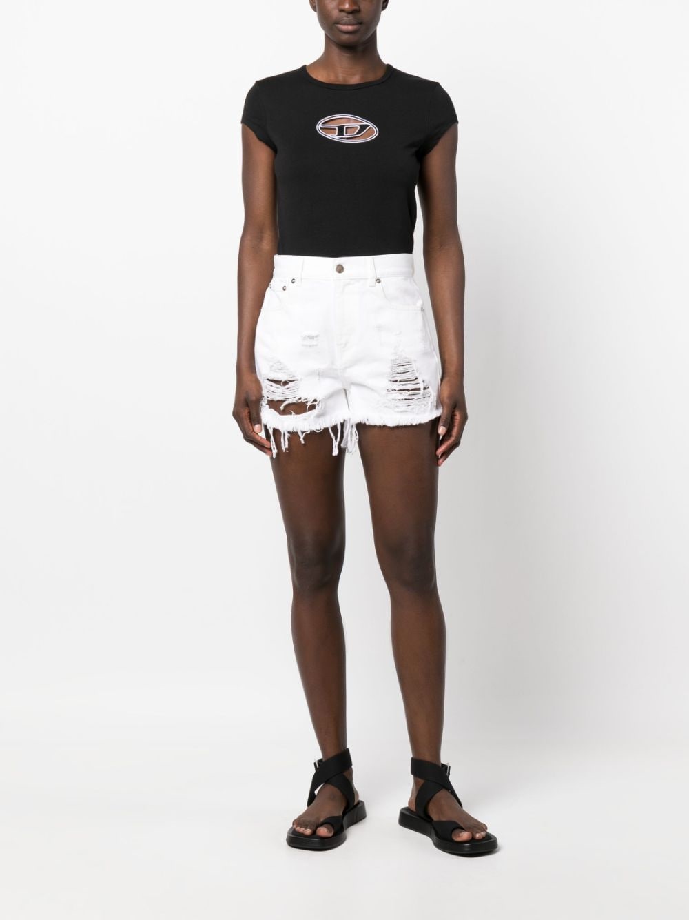 Shop Nissa High-waist Cotton Shorts In Weiss