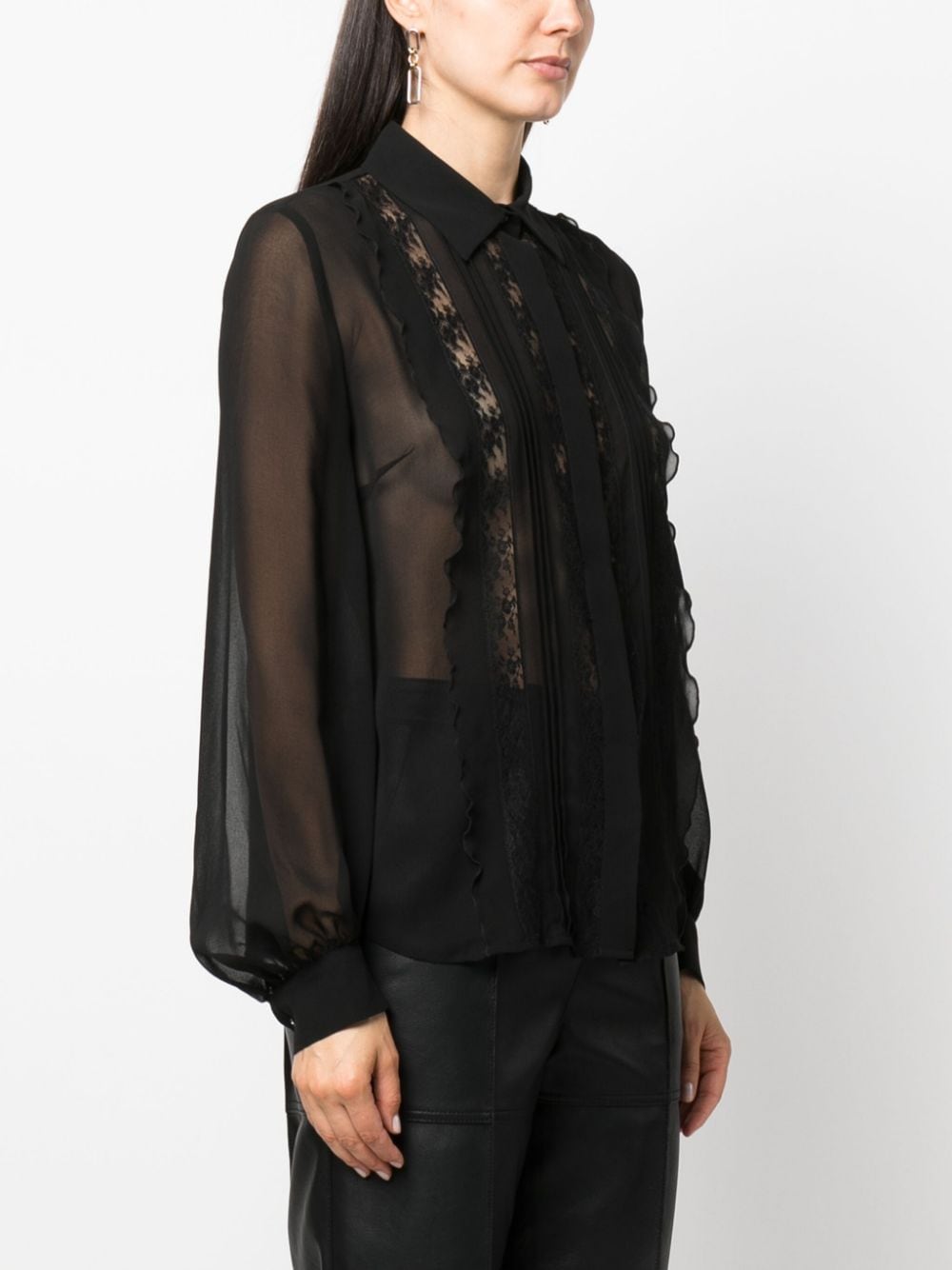 Shop P.a.r.o.s.h Floral-lace Semi-sheered Shirt In Black