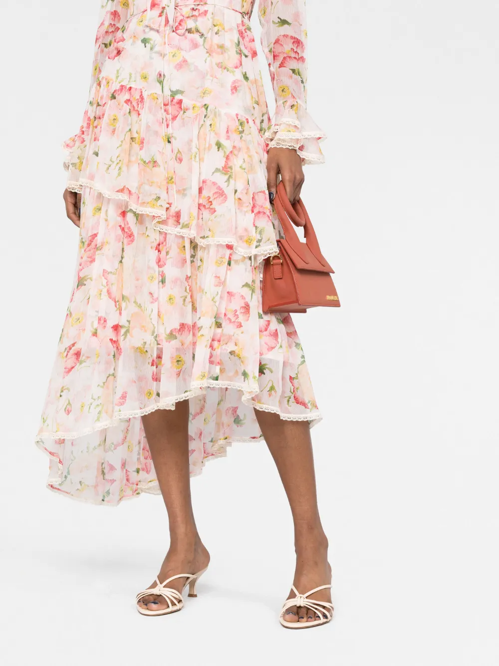 Zimmermann Coaster Lace Ruffled Silk Midi Dress In Rose ModeSens