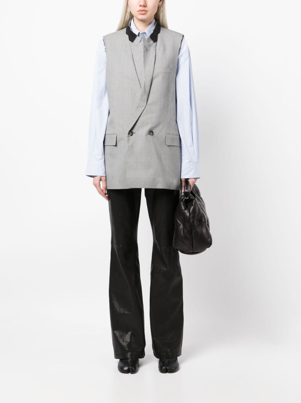 Shop Marina Yee Peaked Double-breasted Cotton Gilet In Grey