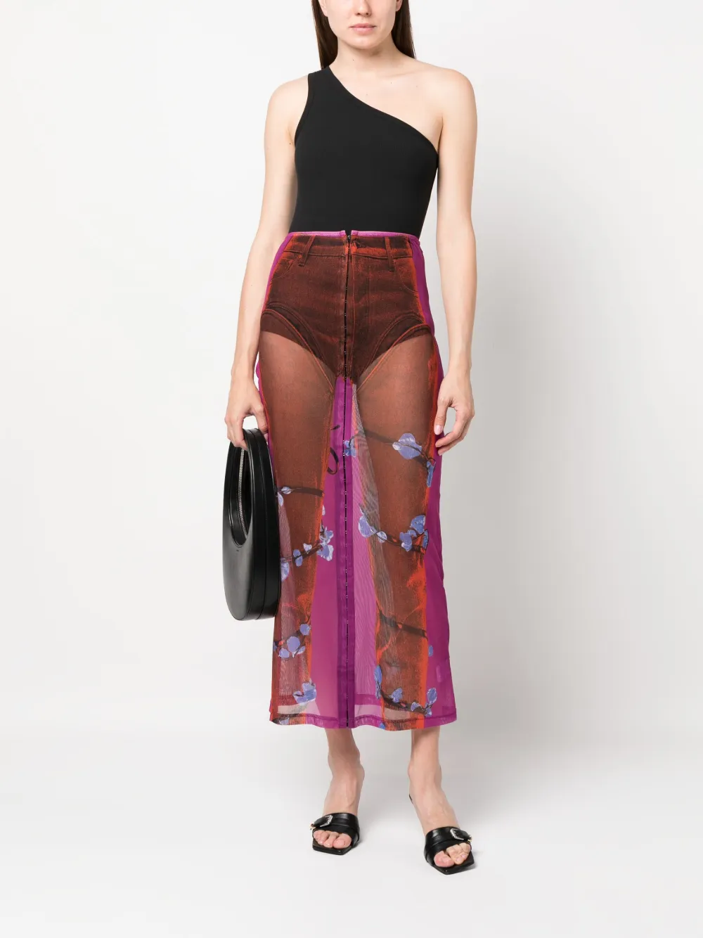 Y/Project denim-print sheer skirt - Roze