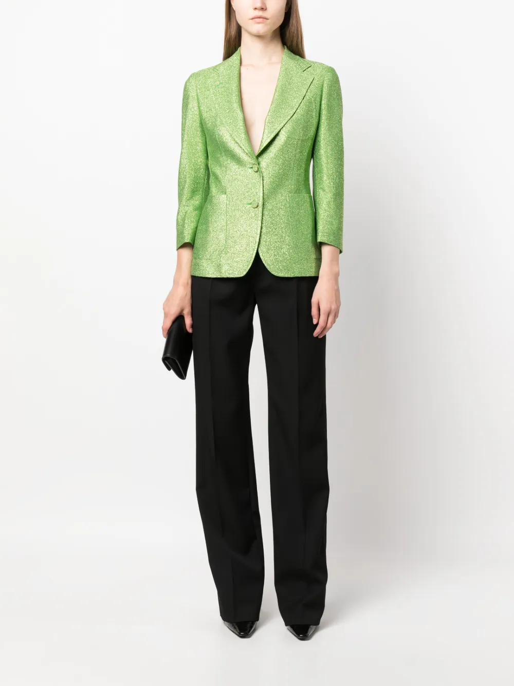 Tagliatore glitter-detail single-breasted blazer - Groen