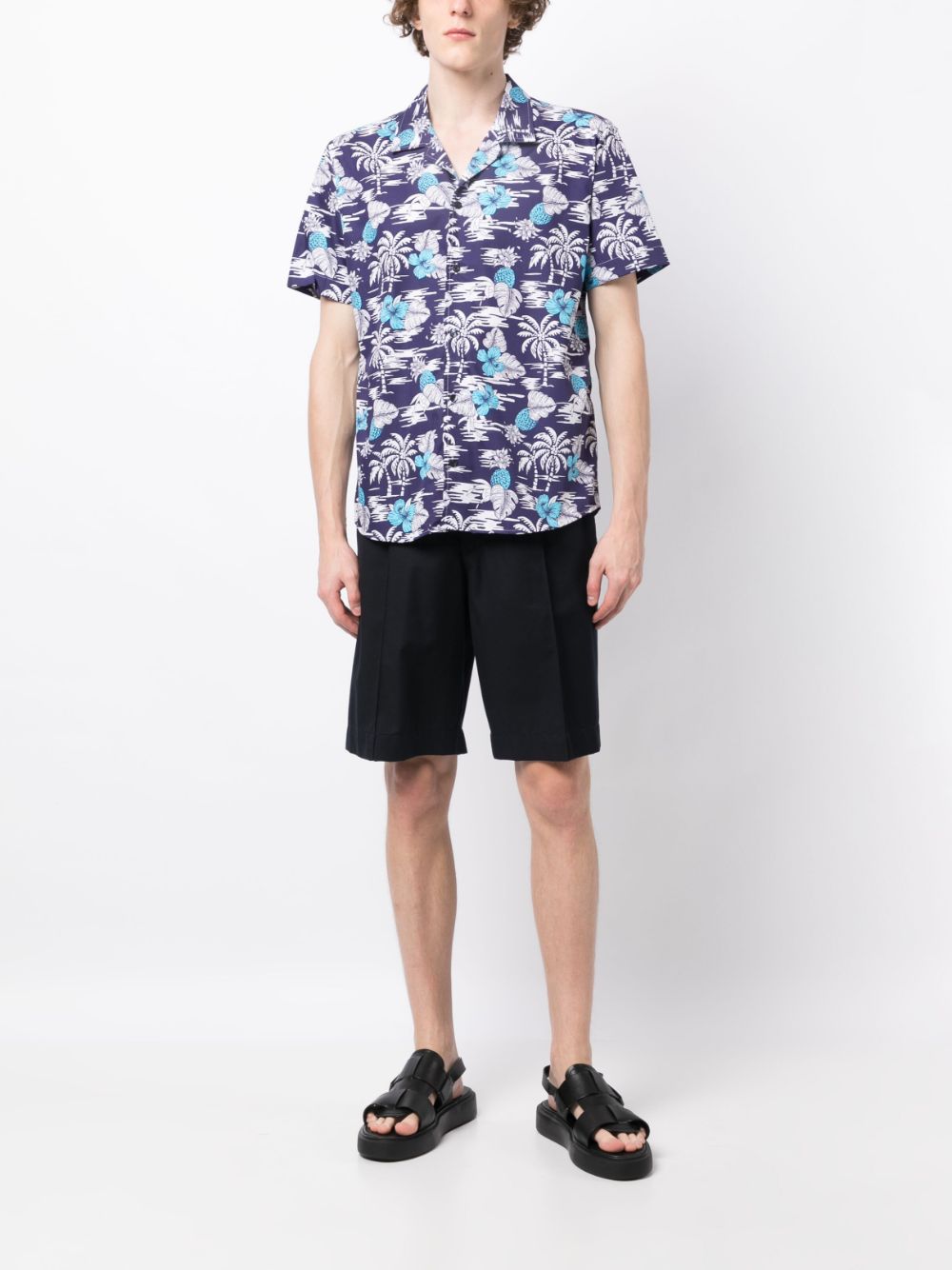 Karl Lagerfeld palm tree-print cotton shirt - Blue