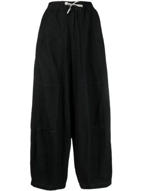 drawstring-waistband wide-leg trousers