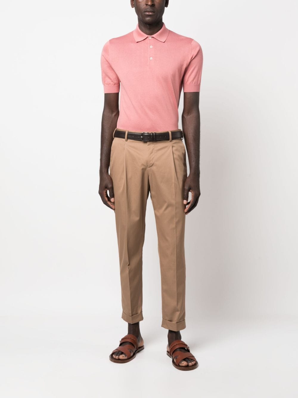 Shop Dell'oglio Button-up Fine-knit Polo Shirt In Pink