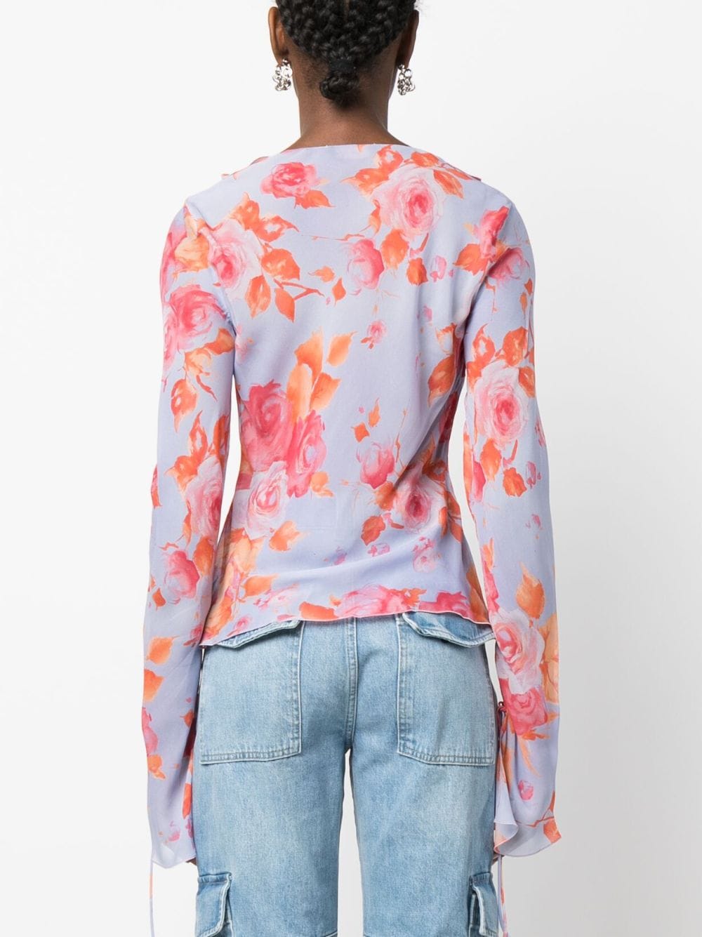 Shop The Andamane Floral-print Ruffle Blouse In Blue